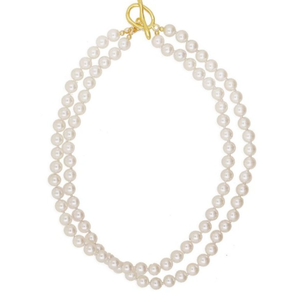 Shell Pearl 2 Row Necklace Dipped in Fine 14K Gold